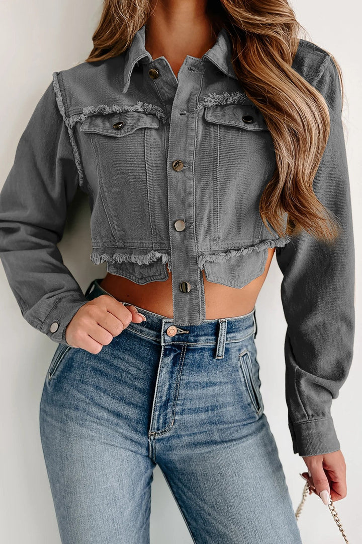 Stilla | Hem Knap Op Cropped Denim Top