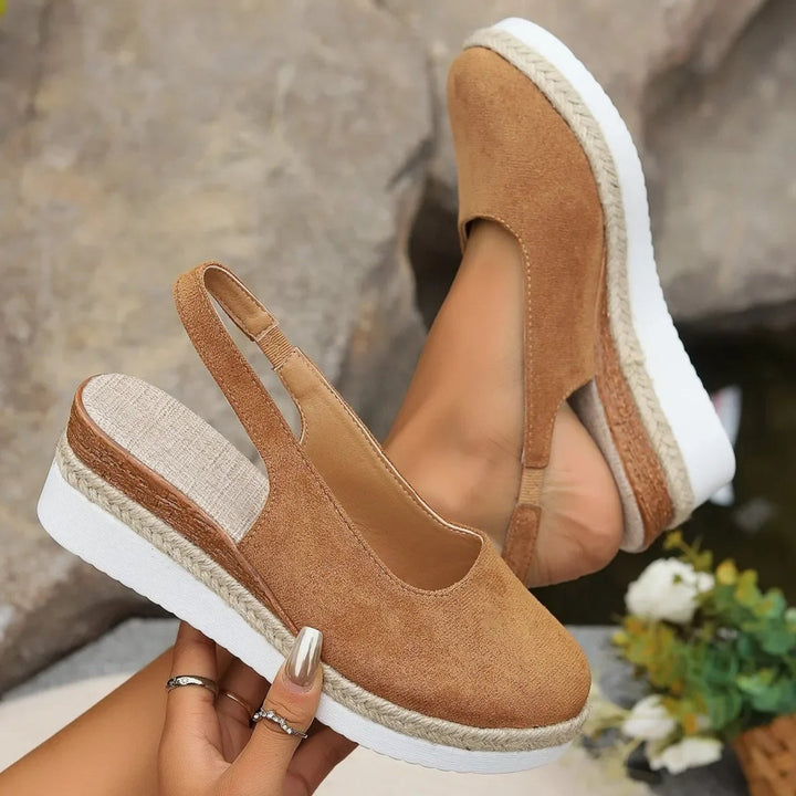 Stilla | espadrillos med kileformet sål i sort og brunt ruskind