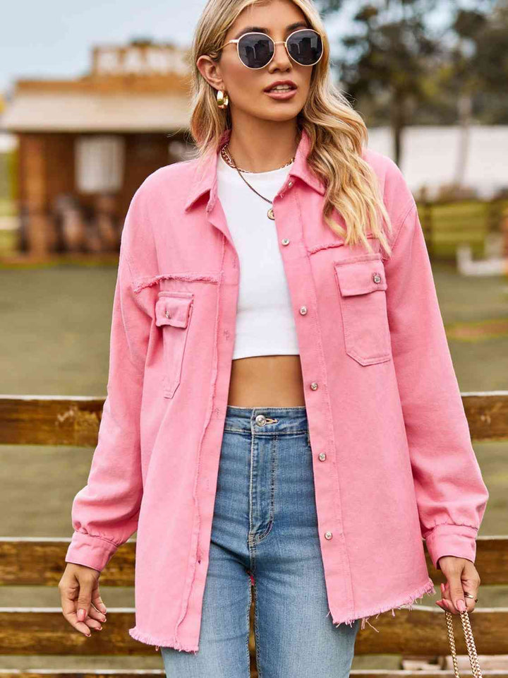 Stilla | Op Krave Hals Raw Hem Denim Top