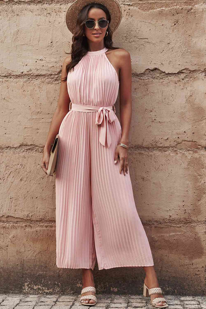 Stilla | Plisseret Bælte Græsk Hals ærmeløs Jumpsuit