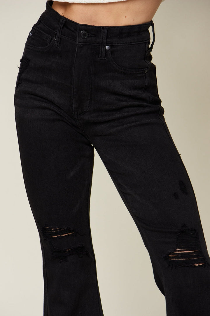 Stilla | Blå Fuld Størrelse Høj Talje Distressed Flare Jeans