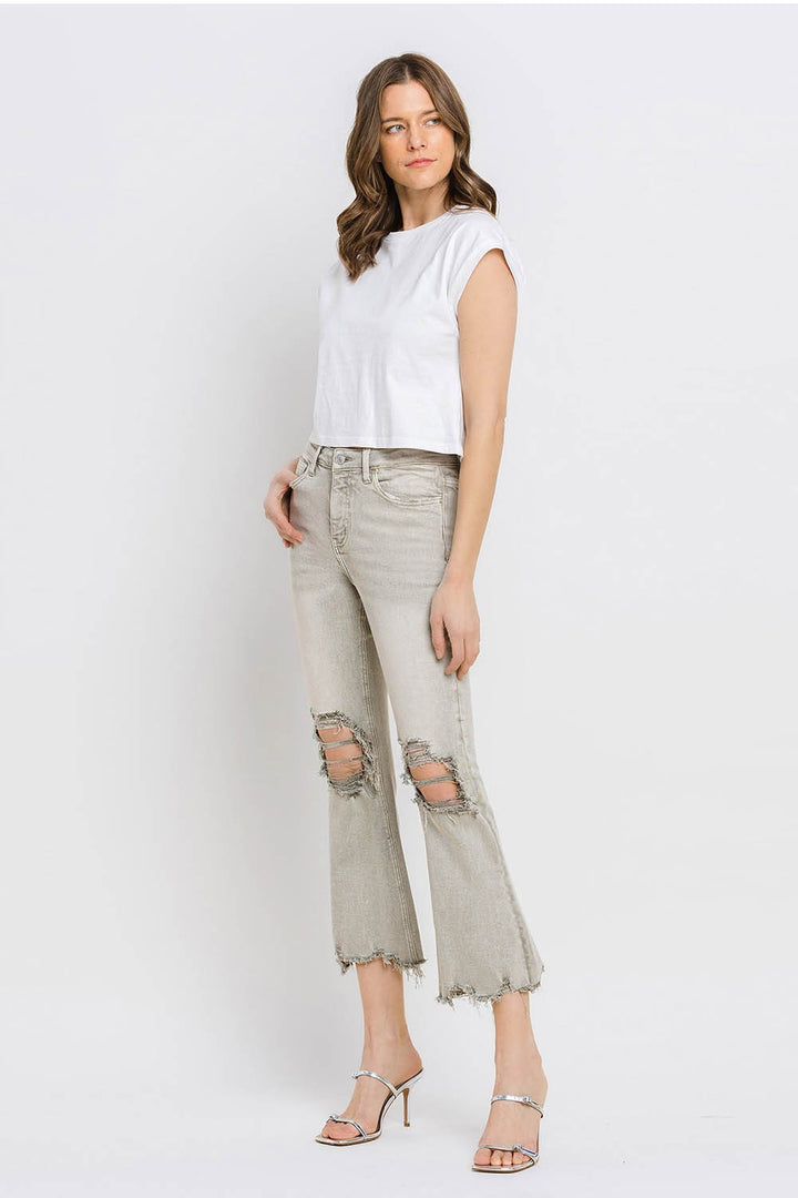 Stilla | Distressed Raw Hem Cropped Flare Jeans