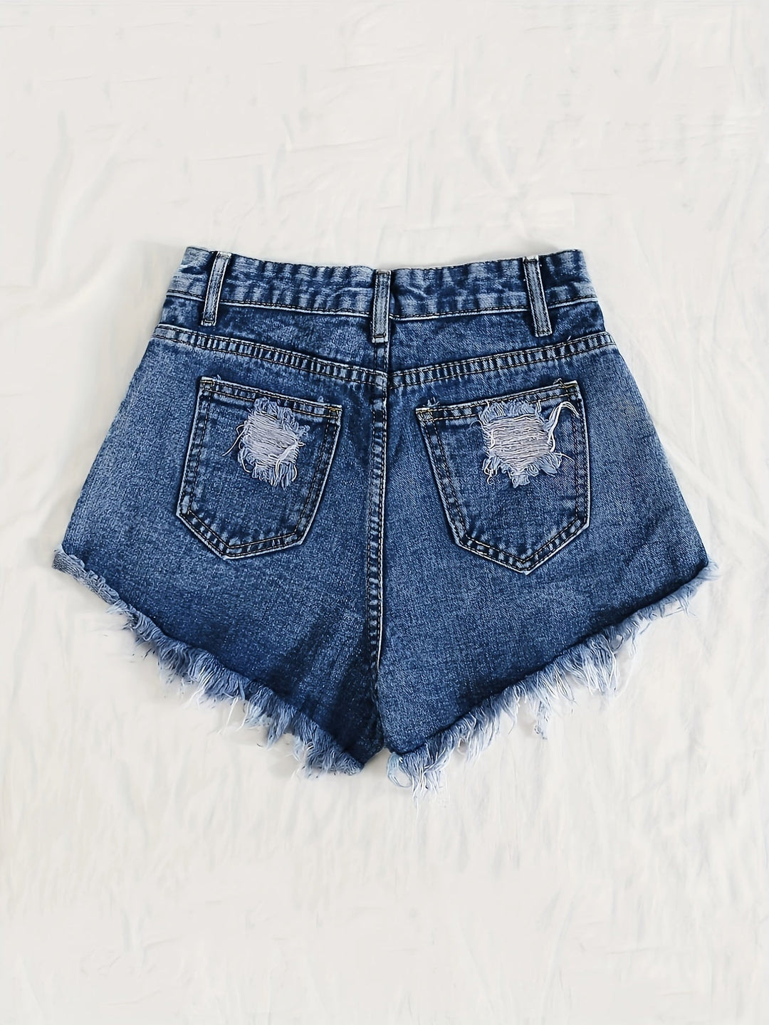 Stilla | Himmelblå Denimshorts Med Flosset Kant Og Rifter