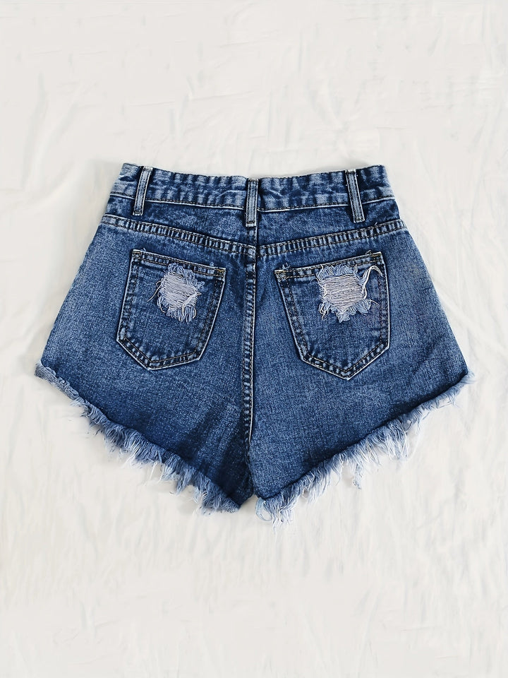 Stilla | Himmelblå Denimshorts Med Flosset Kant Og Rifter