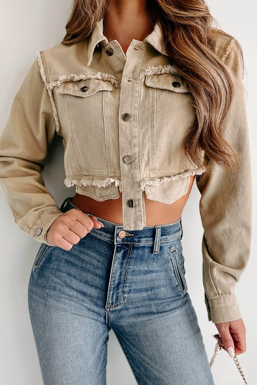 Stilla | Hem Knap Op Cropped Denim Top