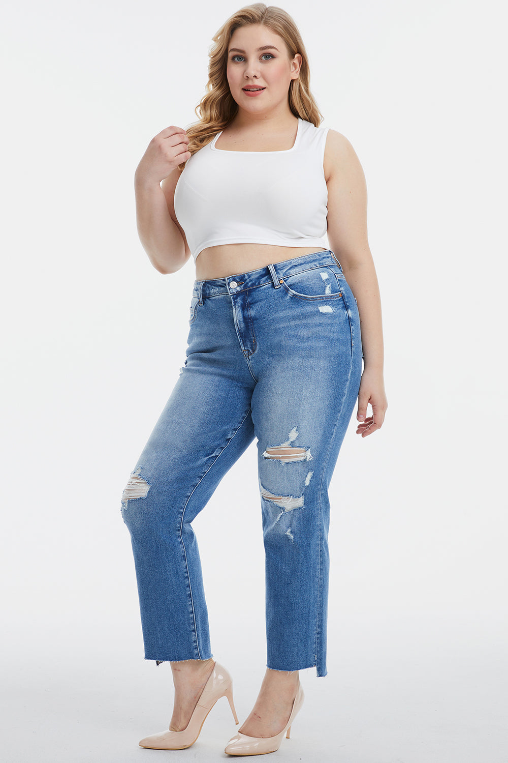 Stilla | Fuldlængde Mellem Talje Distressed Ripped Lige Jeans