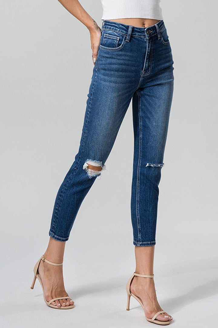 Stilla | Full Size Høj Talje Distressed Vasket Cropped Mom Jeans