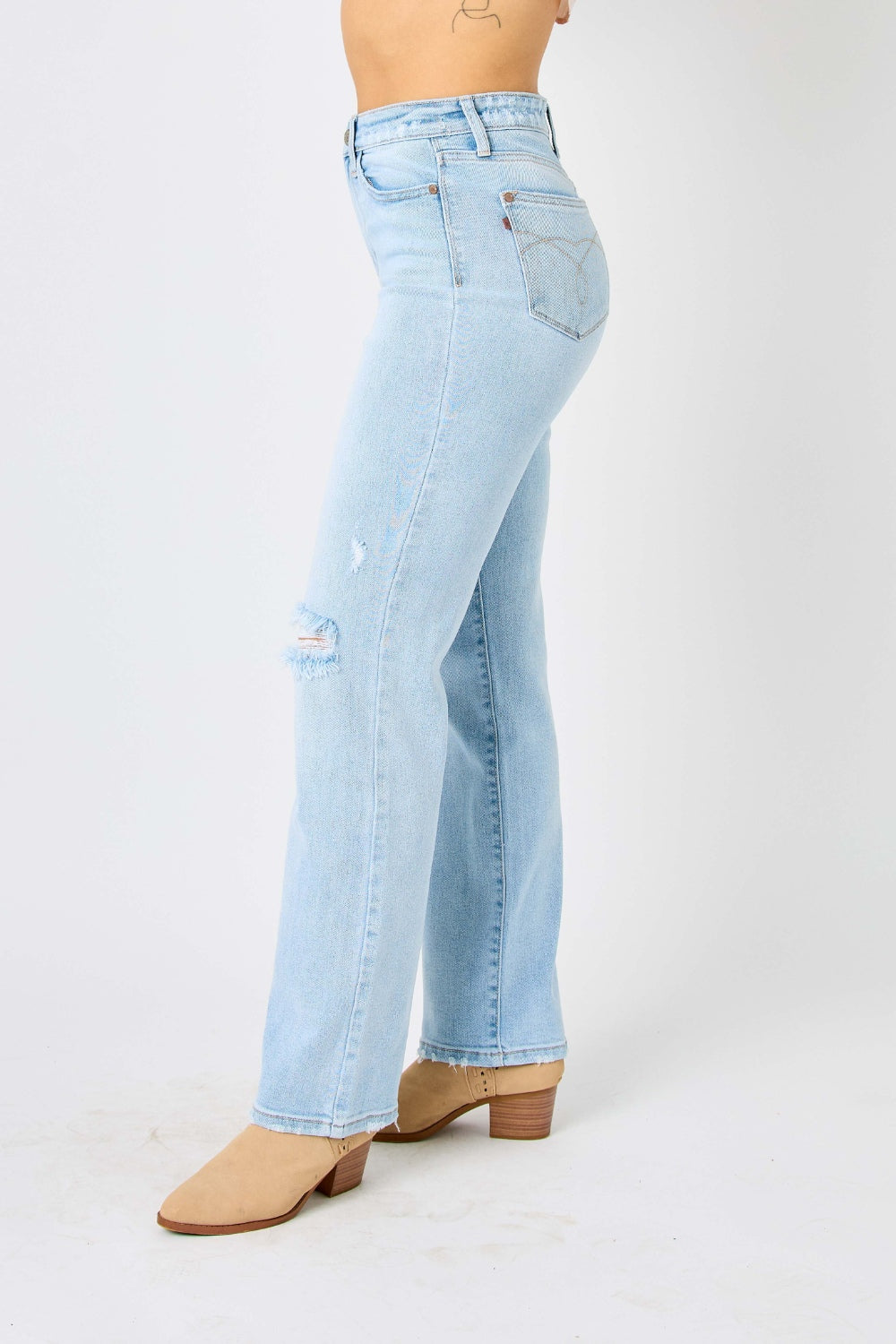 Stilla | Blå Full Size Høj Talje Distressed Straight Jeans