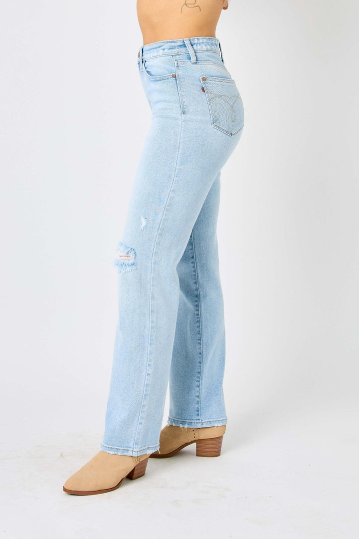 Stilla | Blå Full Size Høj Talje Distressed Straight Jeans