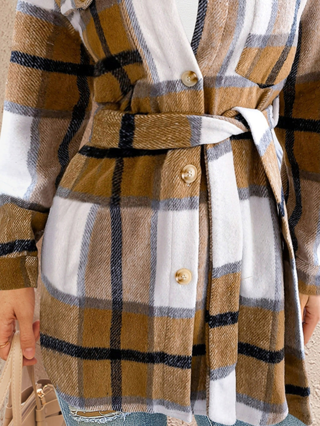 Stilla | Tied Plaid Button Up Shacket