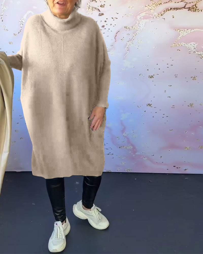 Stilla | Afslappet Ensfarvet Pullover med Høj Krave og Lange Ærmer