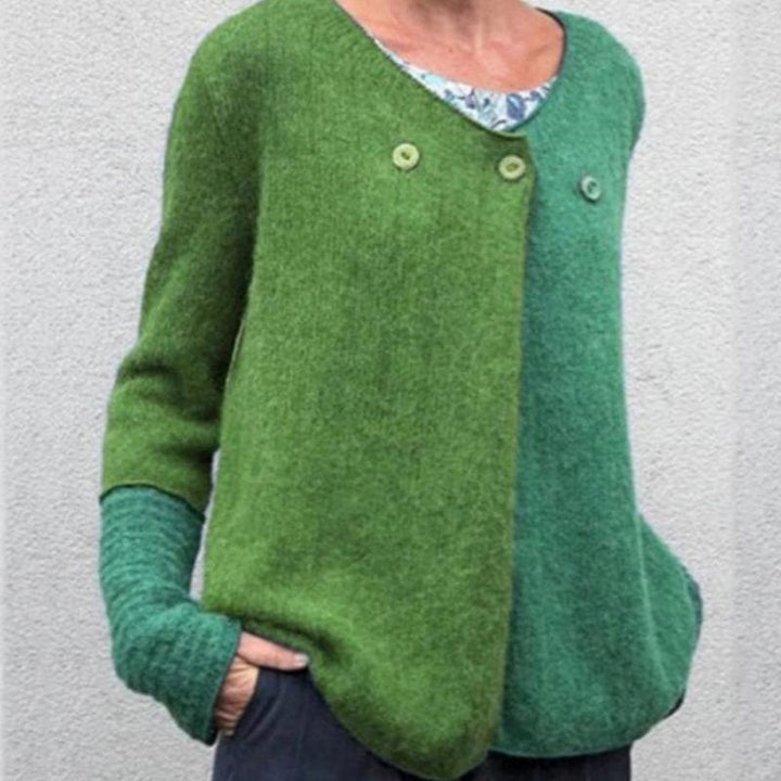 Stilla | Relaxed Fit Sweatshirt Farveblok Knap-Front Sweatshirt