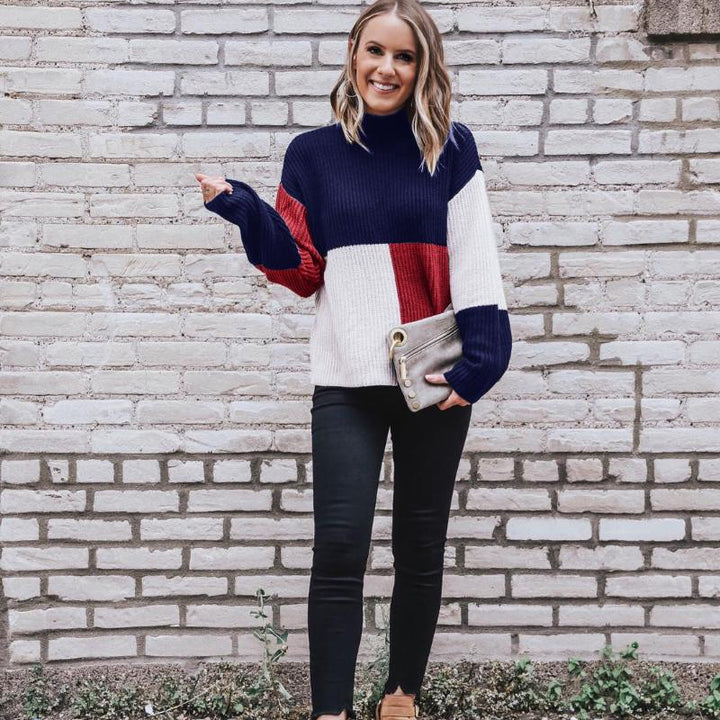 Stilla | Strikpullover Oversized Fit Blokmønster Blød og Varm