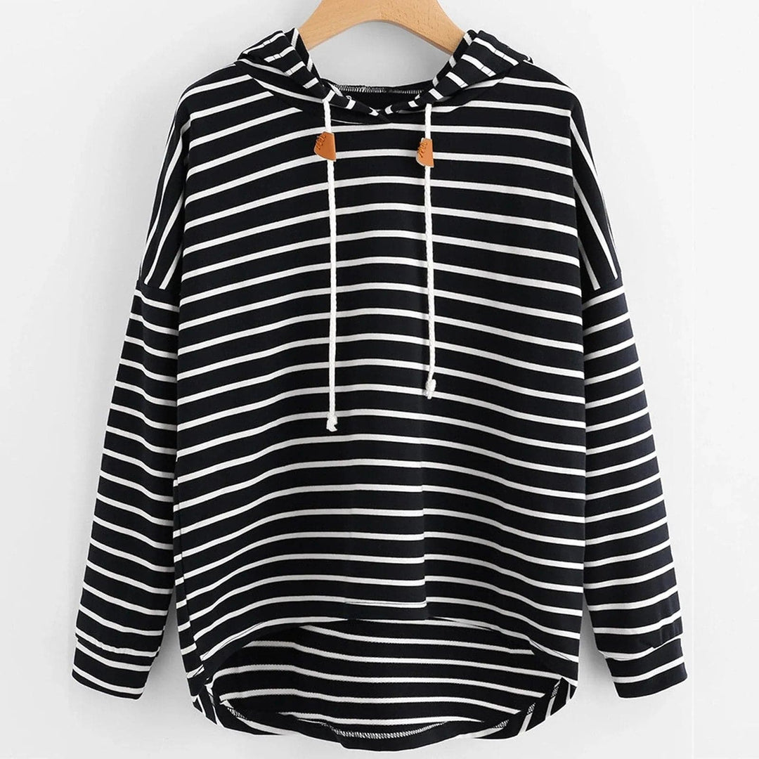 Stilla | Hoodie Stribet mønster Løs pasform Blødt strikmateriale med snørehuvud