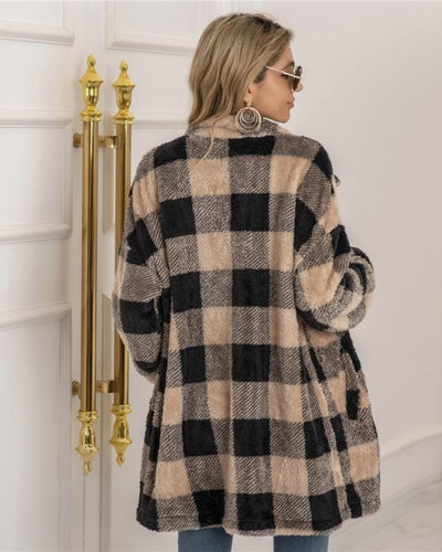 Stilla | Frakke Oversize Blød og Varm Ternede Mønster Knaplukning