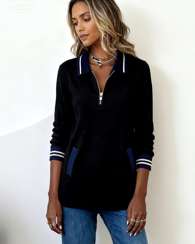 Stilla | Sweatshirt med revers lynlås og kontrastfarve