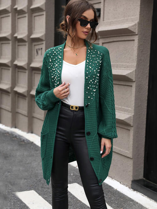 Stilla | Detaljeret Kabelstrikket Knappelukket Cardigan