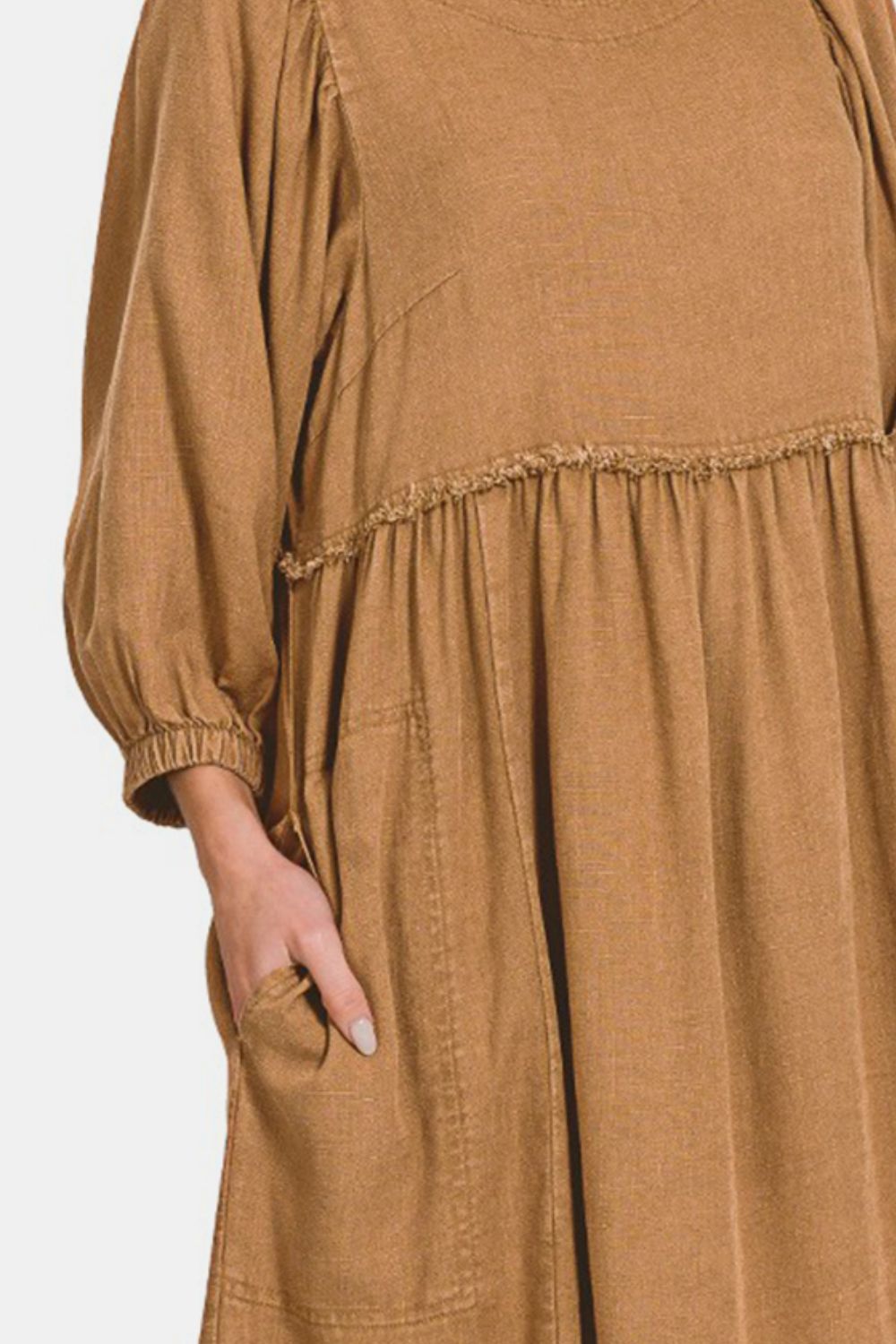 Stilla | Vasket Linned Plisseret Puffærme Babydoll Kjole