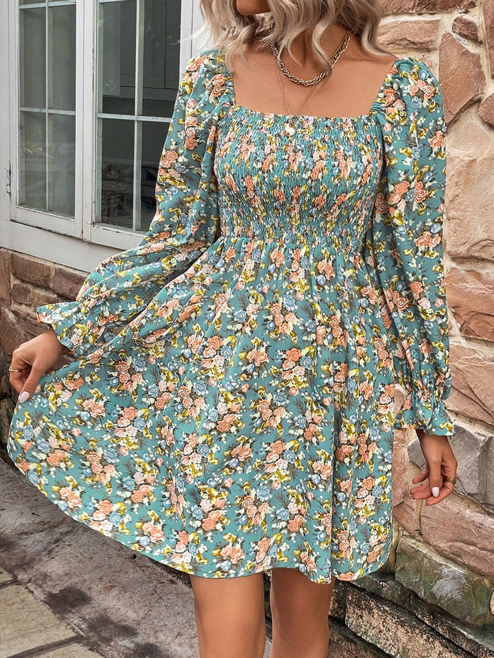 Stilla | Smocked Flounce Sleeve Square Neck Dress
