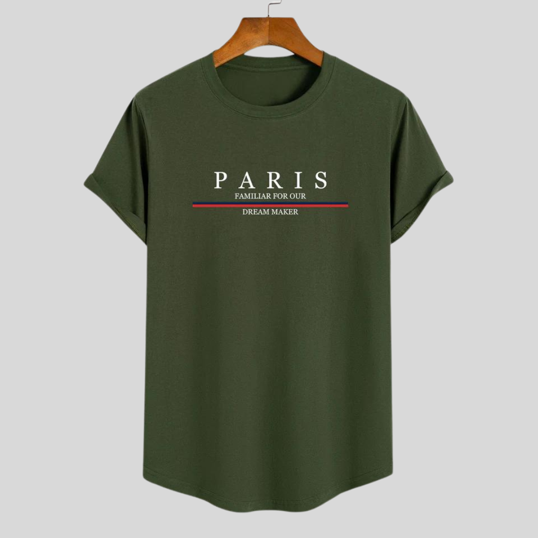 Stilla | T-shirt i stribet bomuld Arc Home med Paris slogan tryk