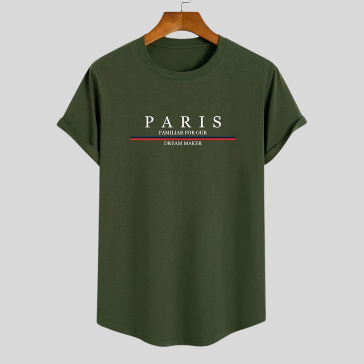 Stilla | T-shirt i stribet bomuld Arc Home med Paris slogan tryk