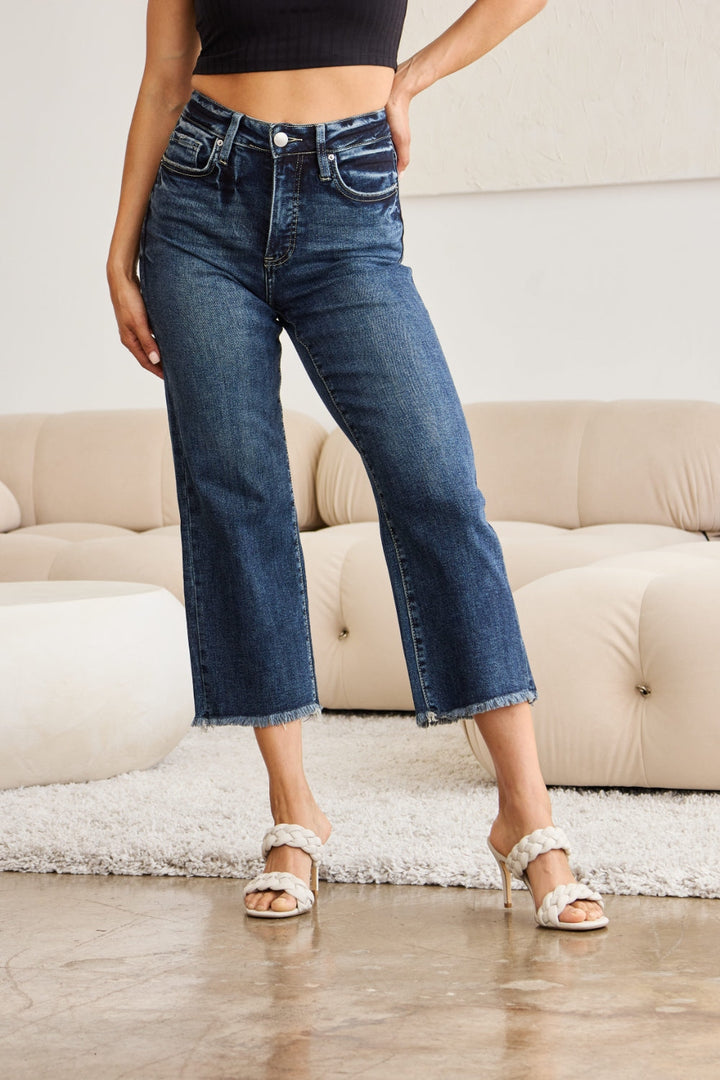 Stilla | Full Size Tummy Control High Waist Raw Hem Jeans