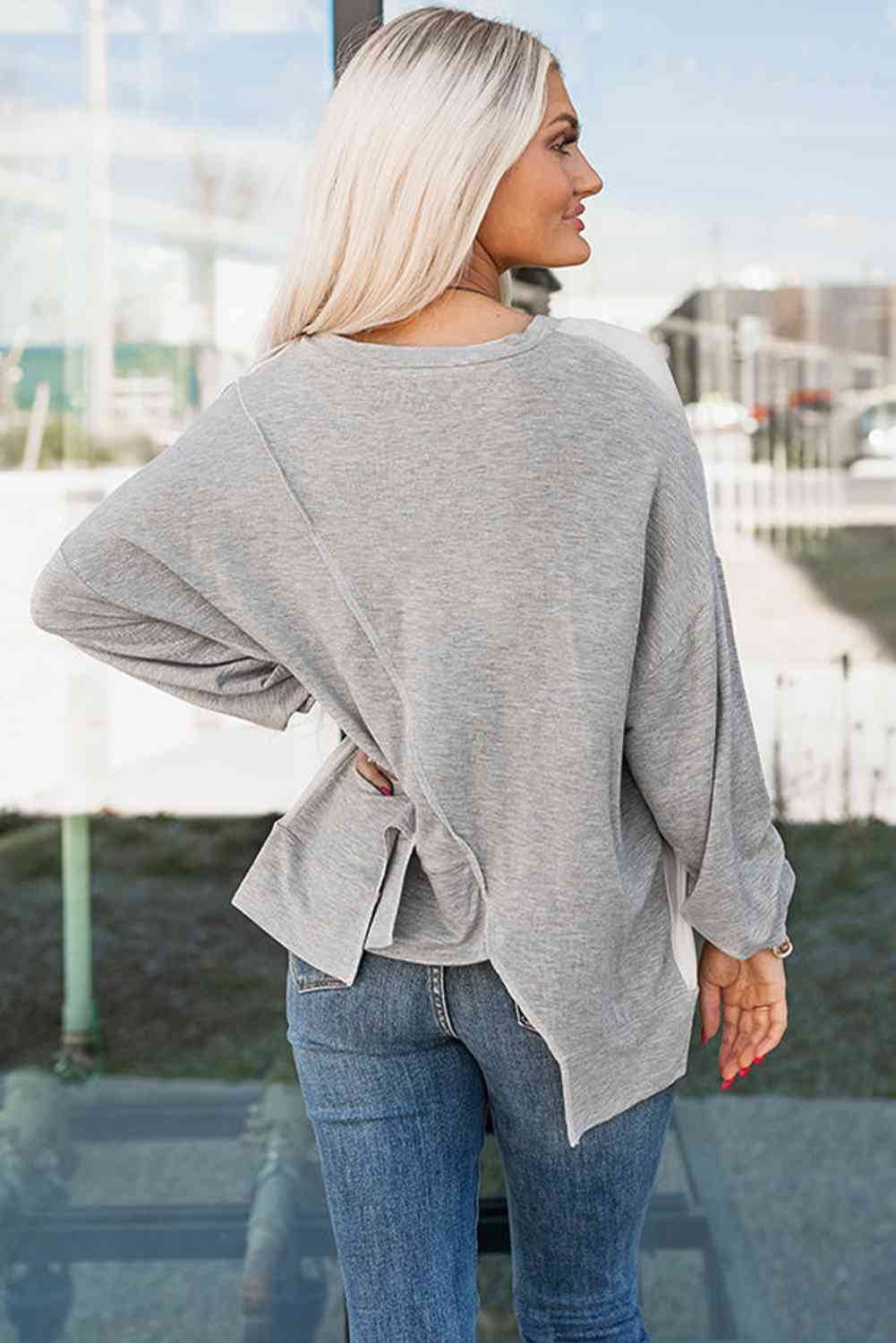 Stilla | Block Udsat Søm Asymmetrisk Sweatshirt