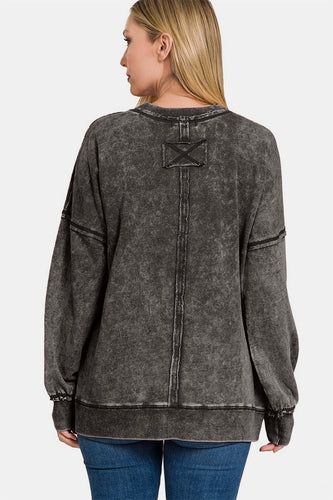 Stilla | Sweatshirt med synlige sømme, rund halsudskæring og faldende skuldre