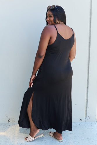 Stilla | Good Energy Full Size Cami Side Slit Maxi Dress I Sort