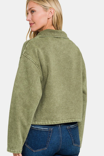 Stilla | Sweatjakke Halv Tryk Uden Acid Vasket Fleece Med Lomme