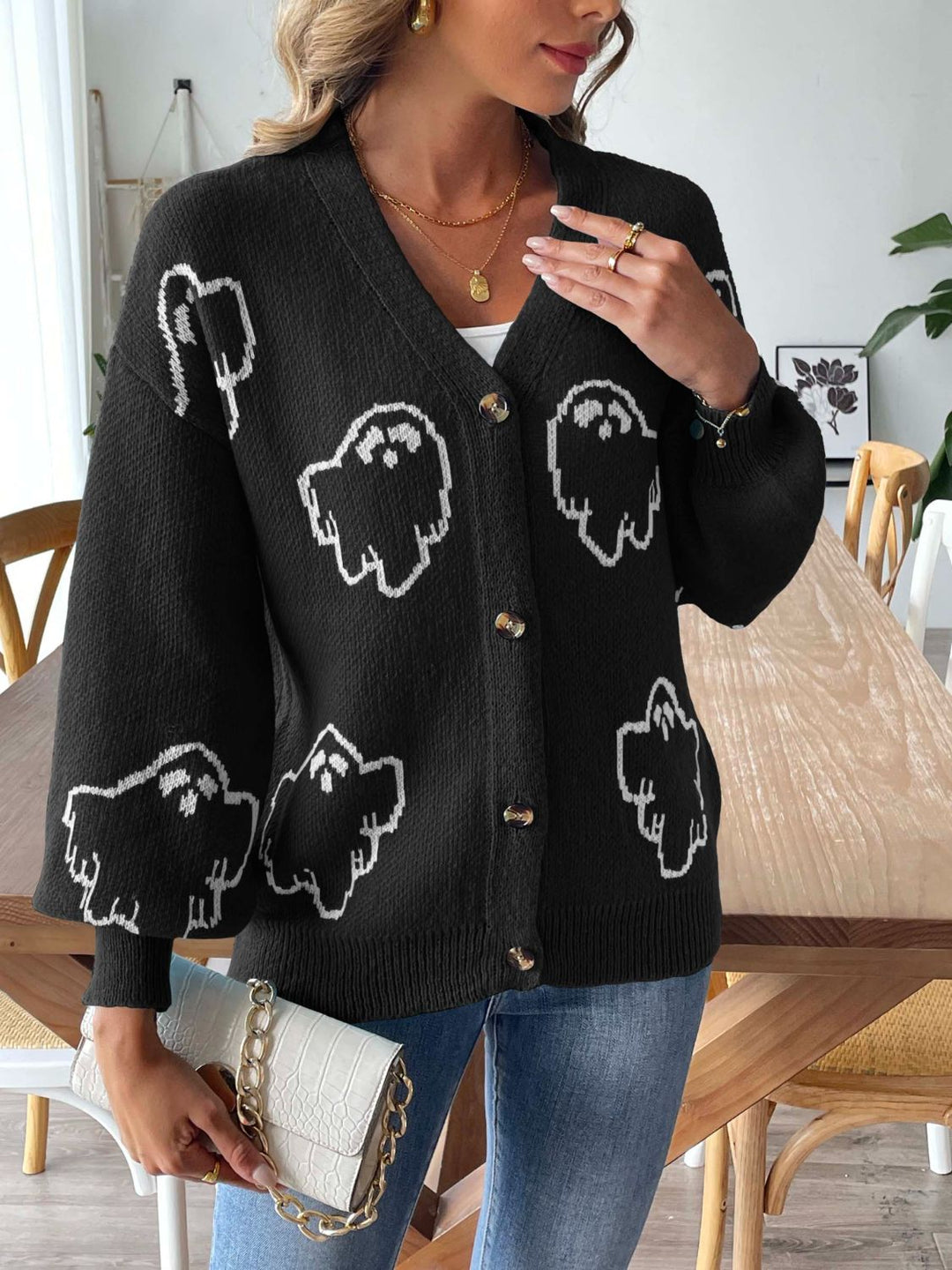 Stilla | V Hals Faldet Skulder Cardigan