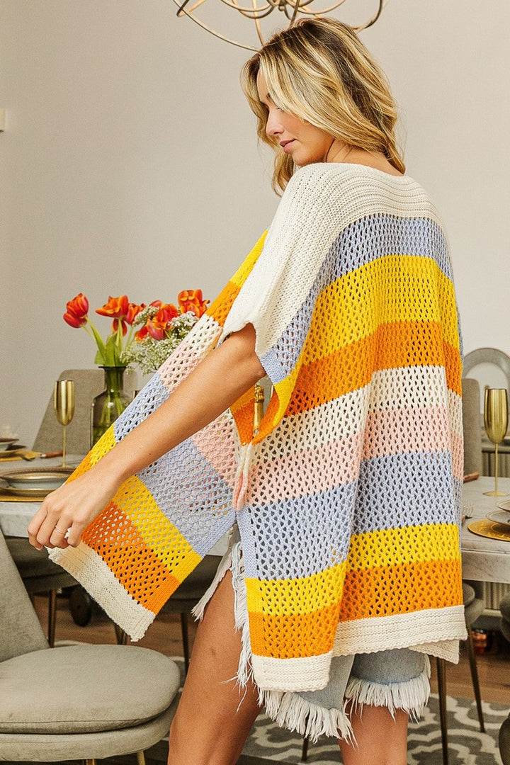 Stilla | Hulmønstret Stribet Åben Front Strik Cardigan