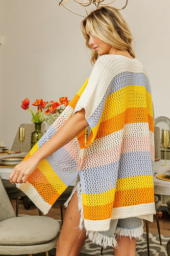 Stilla | Hulmønstret Stribet Åben Front Strik Cardigan