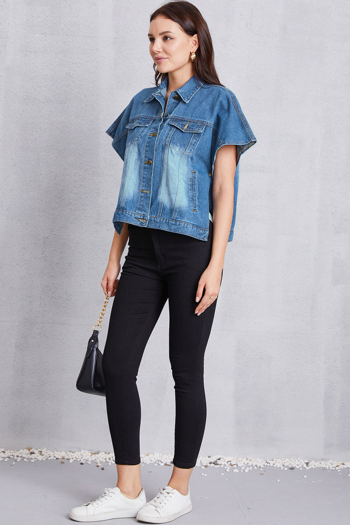 Stilla | Knapstolp Kortærmet Denim Top