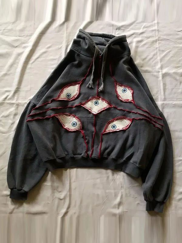 Stilla | Sorte Øjeprint Oversized Hoodie