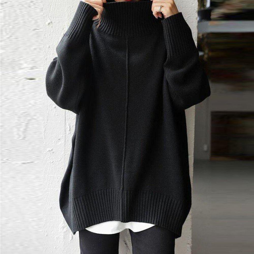 Stilla | Enkel Sort Sweater Med Lange Ærmer og Høj Udsnit