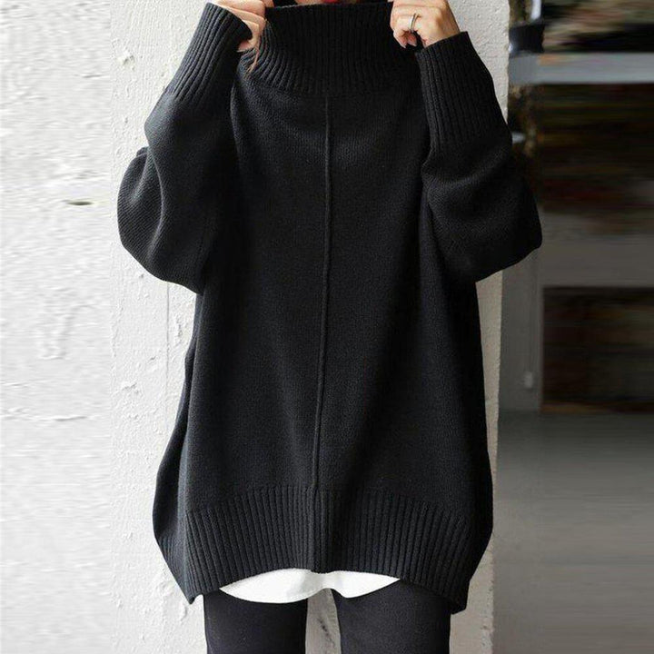Stilla | Enkel Sort Sweater Med Lange Ærmer og Høj Udsnit