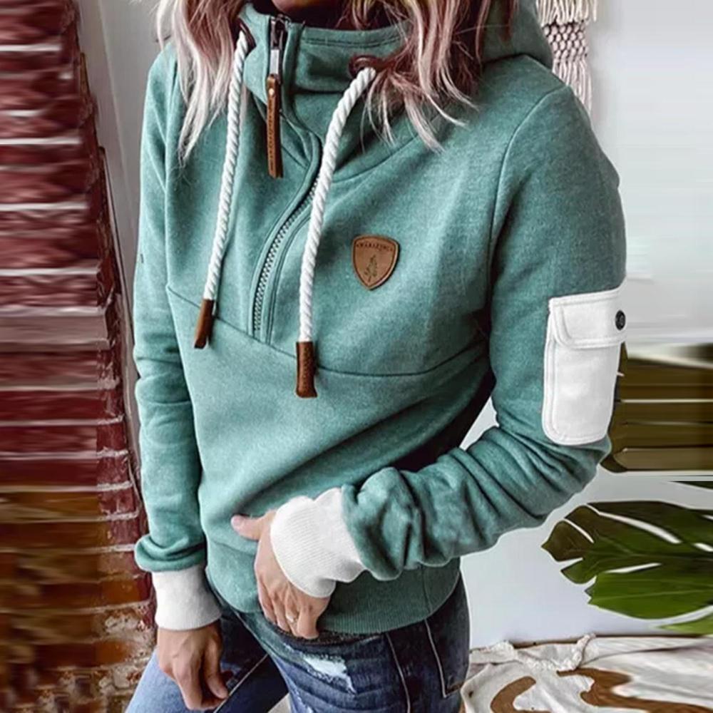 Stilla | Langeærmet Hættepullover i Grøn Med Snørebånd