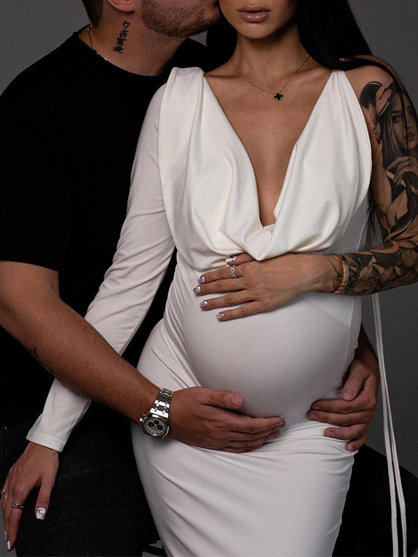 Stilla | Enkeltslæb Slips På Ryggen V-hals Elegante Tynd Fest Maxi Kjoler Fotoshoot Gravid