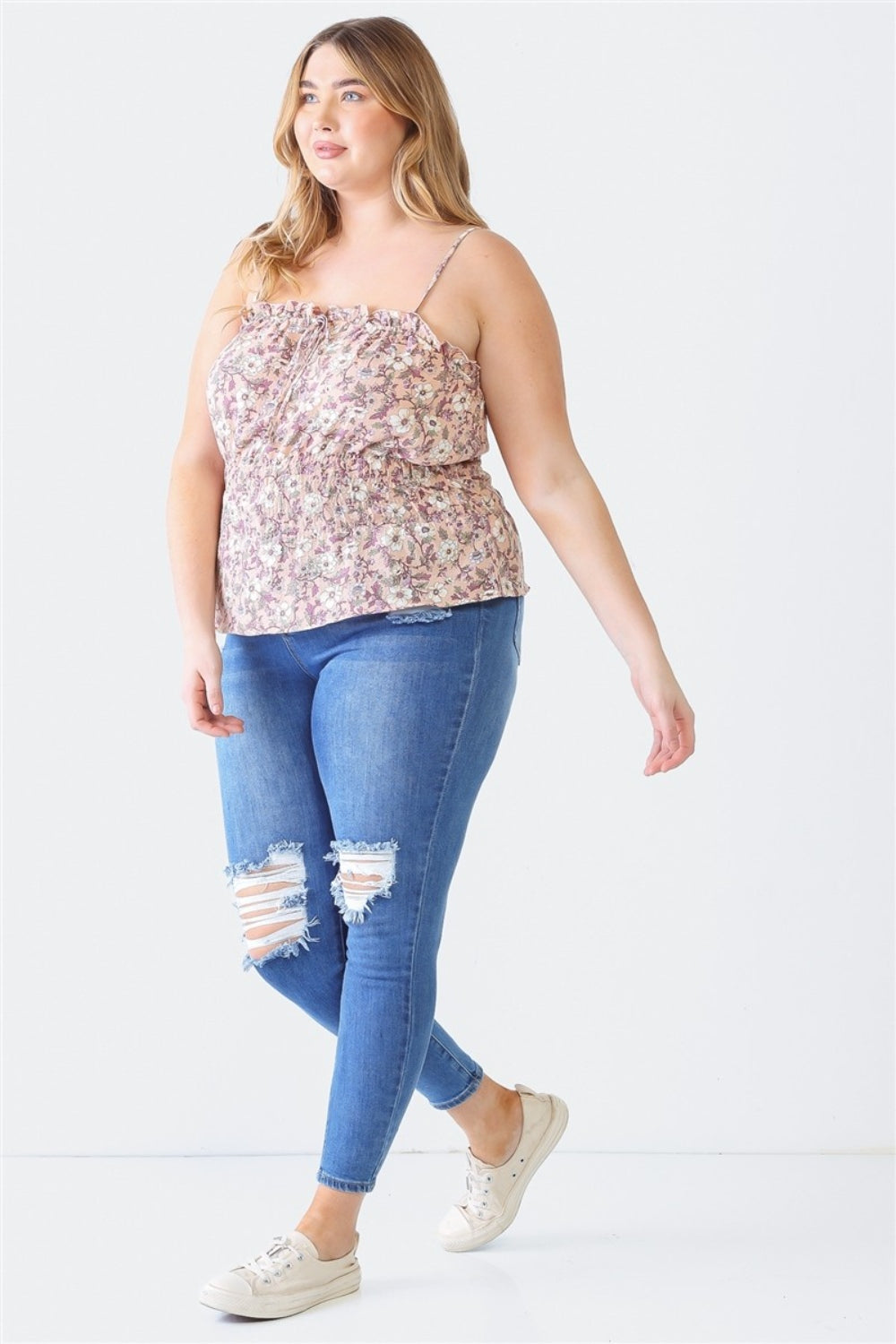 Stilla | Plus Size Flæse Blomster Fyrkantet Hals Cami