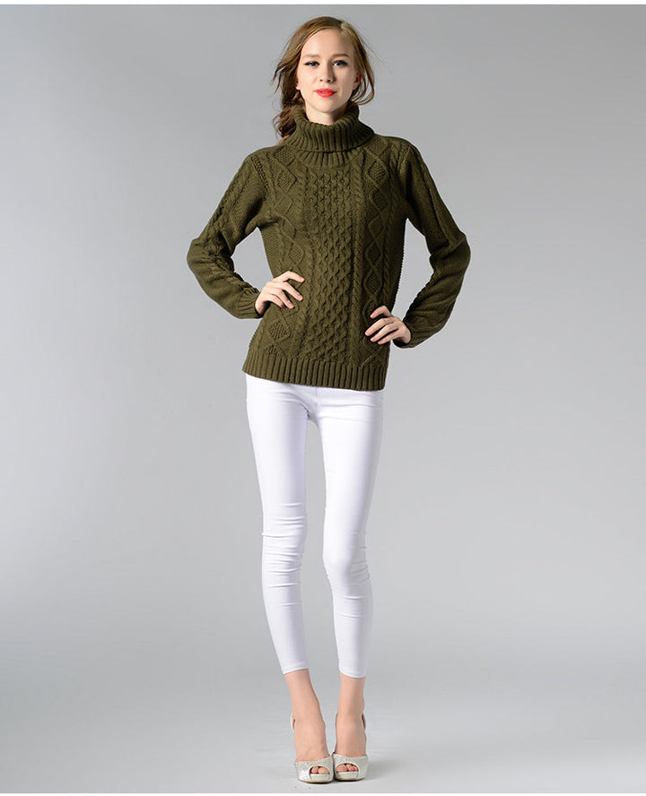 Skovae | Dame Rullekrave sweater med lange ærmer og kabelstrik