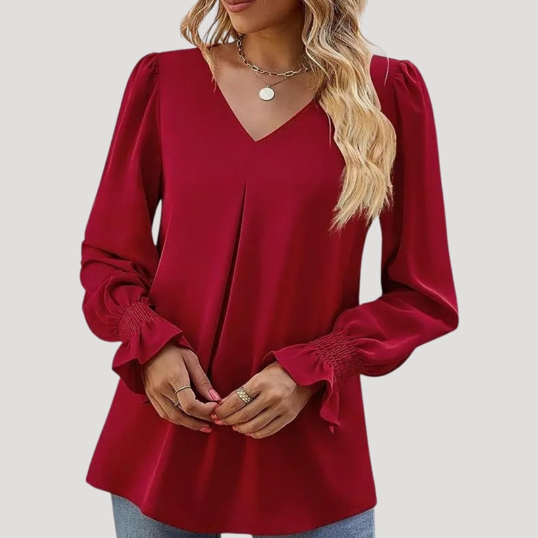 Stilla | Elegant V-Hals Langærmet Bluse