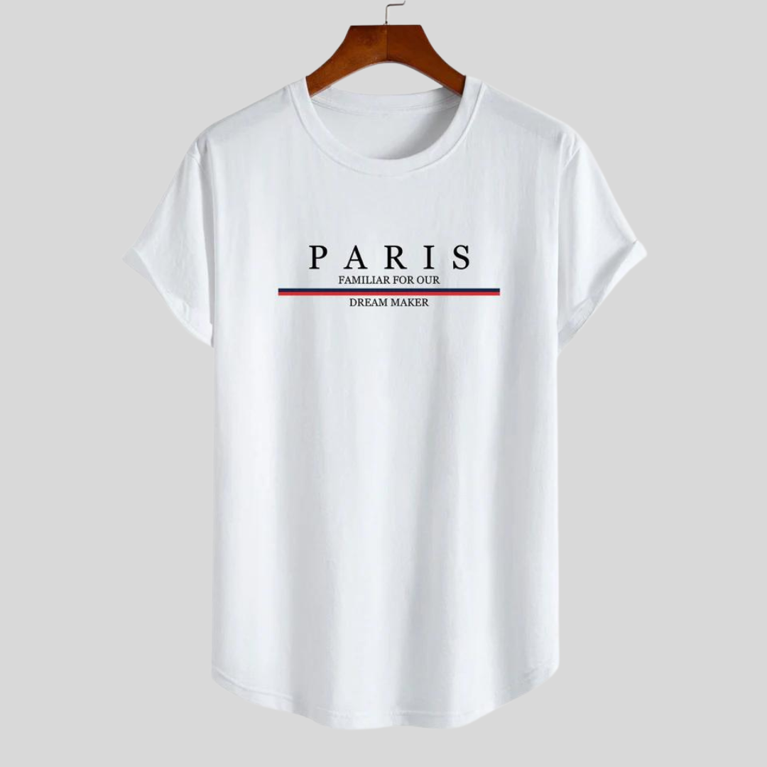 Stilla | T-shirt i stribet bomuld Arc Home med Paris slogan tryk