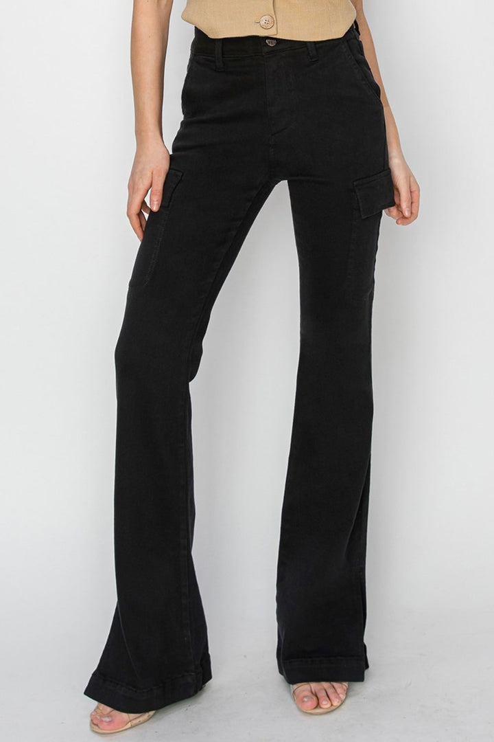 Stilla | Full Size High Rise Side Slit Cargo Bootcut Jeans