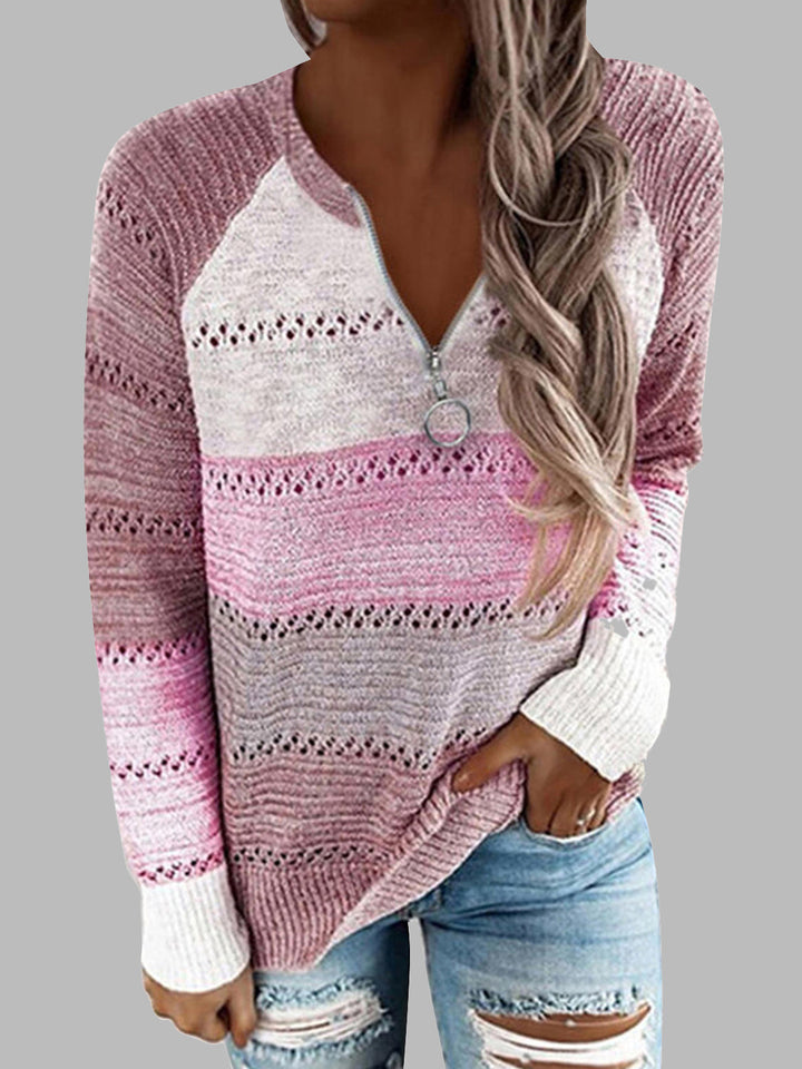 Stilla | Størrelse Farveblok Halv Lynlås Sweater