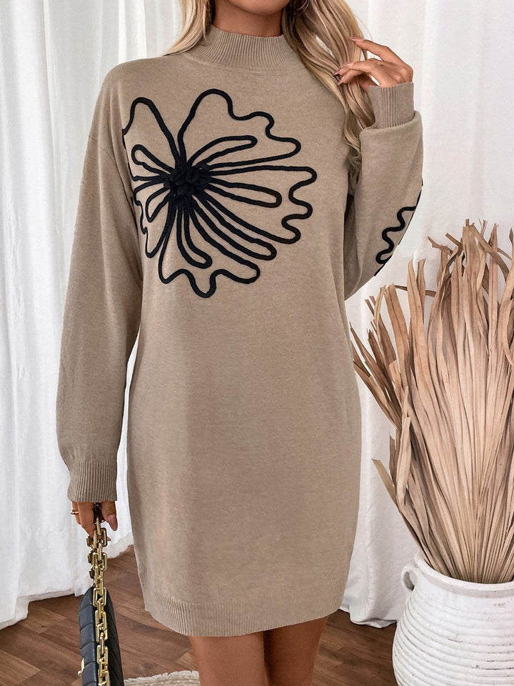 Stilla | Blomst Mock Neck Langærmet Sweater Kjole