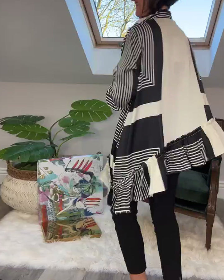 Stilla | Trykt Skjorte med Uregelmæssig Patchwork og Knapper