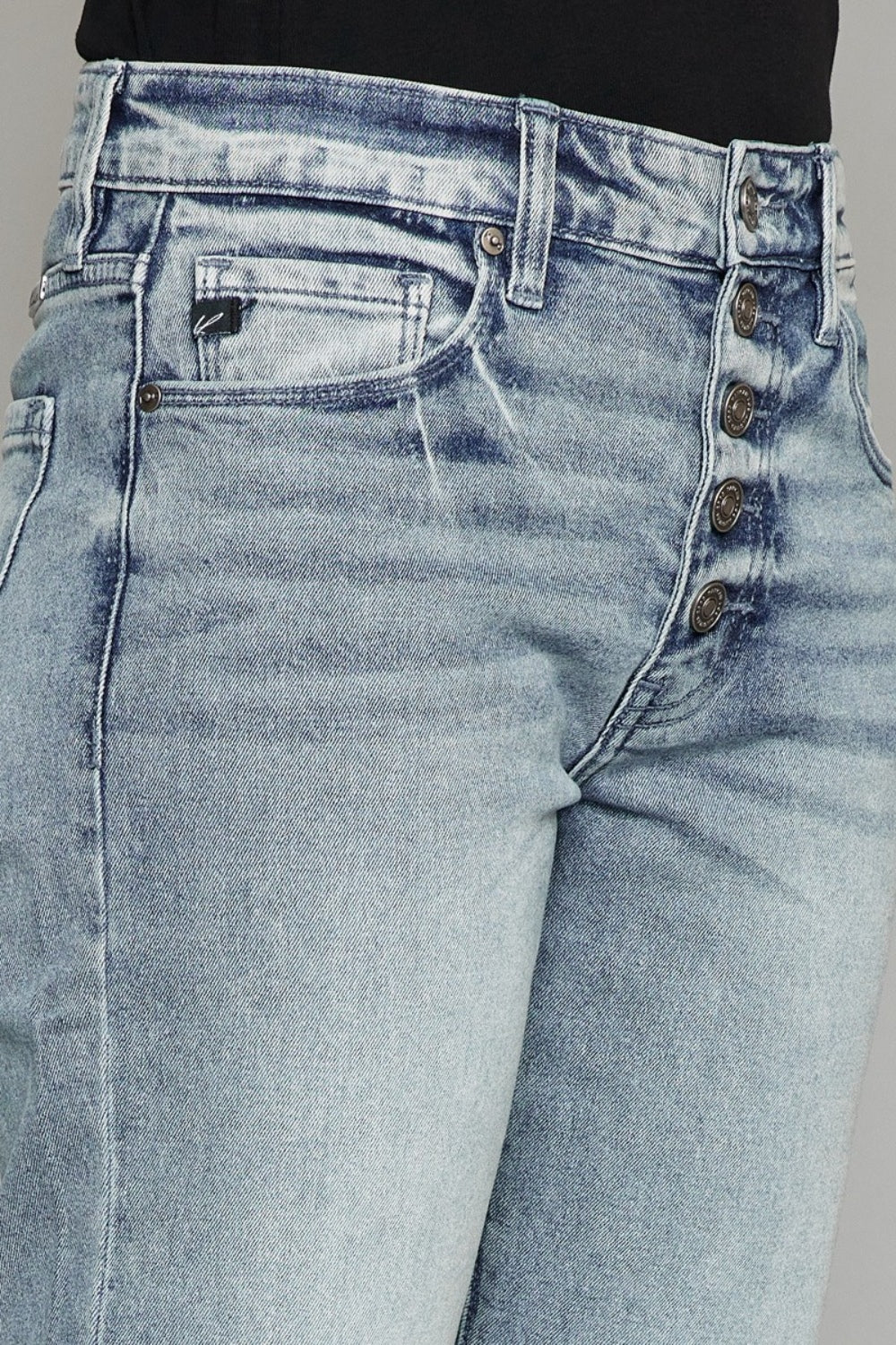 Stilla | Høj Talje Knap Fly Raw Hem Beskårede Lige Jeans