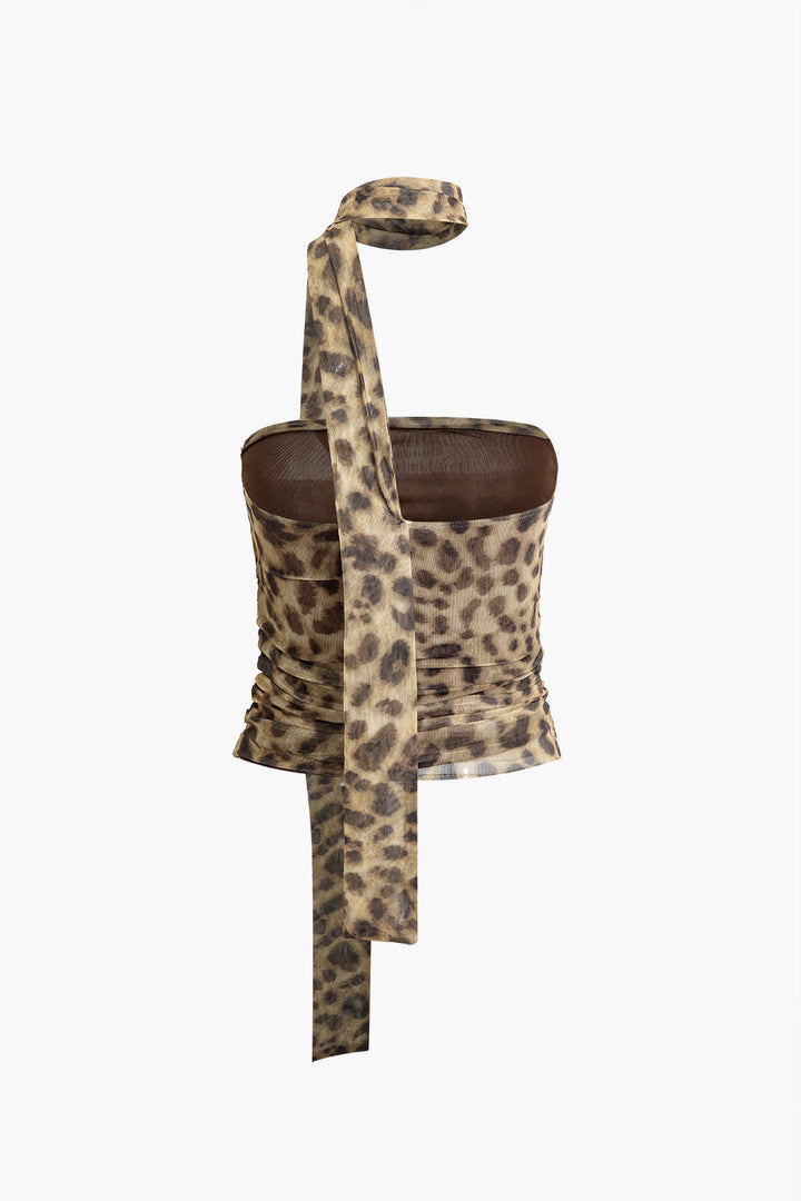 Stilla | Top Typ Halterneck I Rød Med Leopardprint