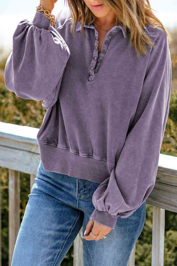 Stilla | Snap Krave Lantern Ærme Sweatshirt